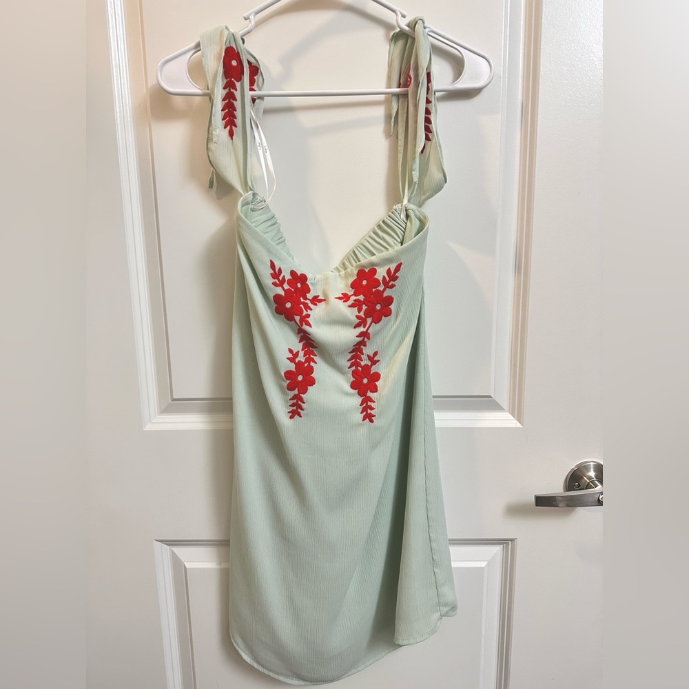 Lulus Crysta Light Sage Embroidered Off-the-shoulder Mini Dress
